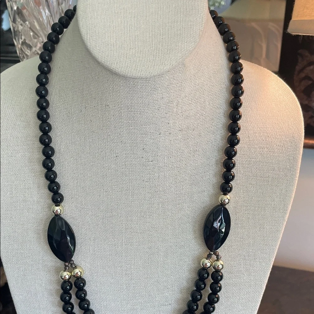 Elegant Black Beaded Double-Strand Necklace